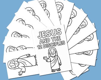 Jesus and 12 Disciples Coloring Pages Printable PDF for Kids Christian Sunday School or church Bible Activity Booklet - High Quality