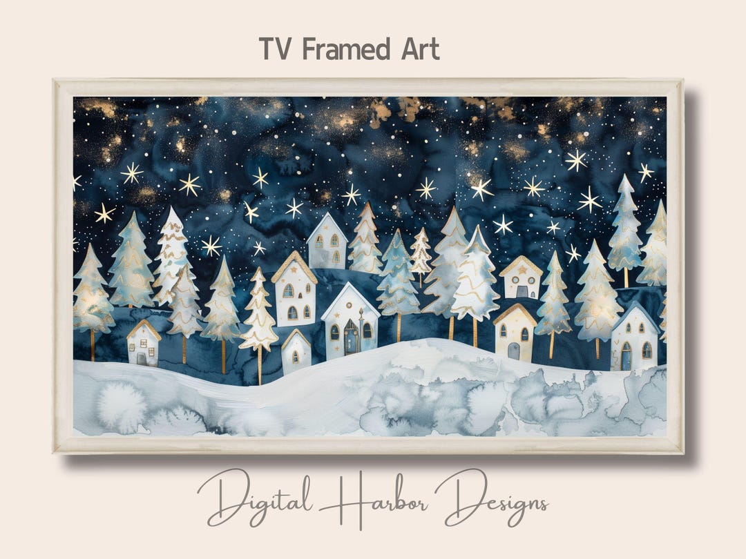 Winter Village Christmas Frame Tv Art Winter Wall Tv Wall Art