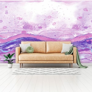 Pink Waves Wall Mural | Marble Wallpaper | Peel & Stick | Removable Decor | Temporary Wallpaper | Marble Wall Mural | Pink Wallpaper | Waves