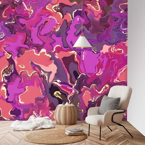 Pink/Gold Marble Swirl Wall Mural | Marble Wallpaper | Peel & Stick | Removable Decor | Temporary Wallpaper | Marble Wall Mural | Pink Decor