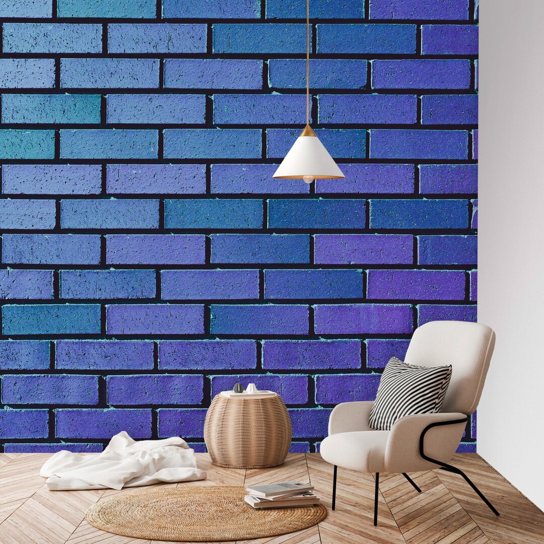 Blue Brick Wall Mural Reusable Wallpaper Temporary Wallpaper Peel