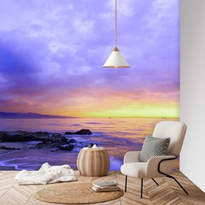 Beach Wall Mural | Reusable Wallpaper | Temporary Wallpaper | Peel & Stick | Beach House Decor | Family Lake House Decor | Ocean Wallpaper