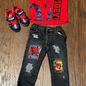 Baby|Toddler|Boy's Distressed/Ripped Spiderman Straight Jeans 6M-16
