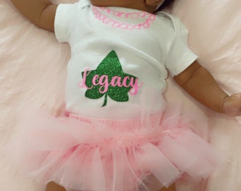 Legacy Bodysuit with pink pearls baby girl