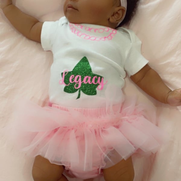 Legacy Bodysuit with pink pearls baby girl