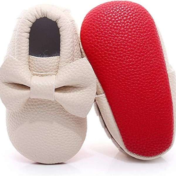 Winter White/Beige Red Bottom Moccasin Baby Girl Booties/Crib Shoes