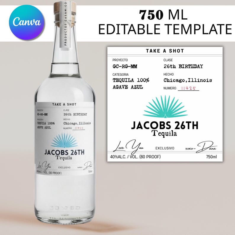 Editable Tequila Label Template • Printable Liquor Sticker