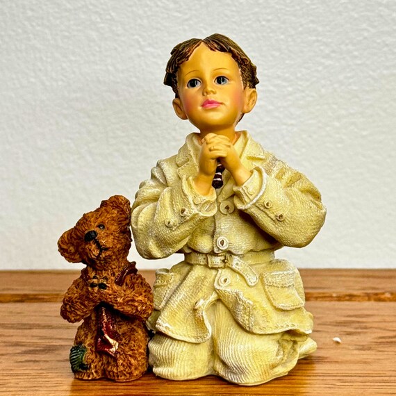 Boyd bear resin figurine vintage religious bear collector shelf sitter knick knack home decor Mark with Luke The Prayer gift idea for her