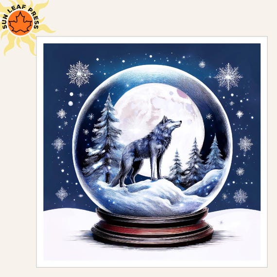 Wolf Nightlight Lamp Custom Design Winter Theme Snow Globe Personalized Gift Bedroom Decoration Art Illuminated Display Moon Scene Woodland