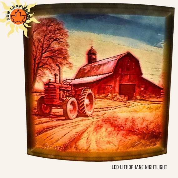 Farm Lithophane Light Night Lamp Tractor Nightlight Barn Scene Illumination Art Rustic Night Country Bedroom Farmhouse Decor Custom Photo
