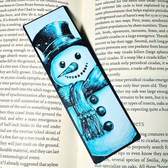 Winter Snowman Bookmark Christmas Reading Accessory Blue Textured Design Decoration Holiday Present Bookworm Collection Festive Marker Page