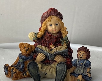 Vintage Boyd oso figuras de resina coleccionistas Megan con Elliot y Annie resina boyds bearstone colección figuras Boyds Bear Figurilla