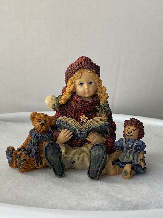 Vintage Boyd bear resin figurines collectors Megan With Elliot And Annie resin boyds bearstone collection figurines Boyds Bear Figurine