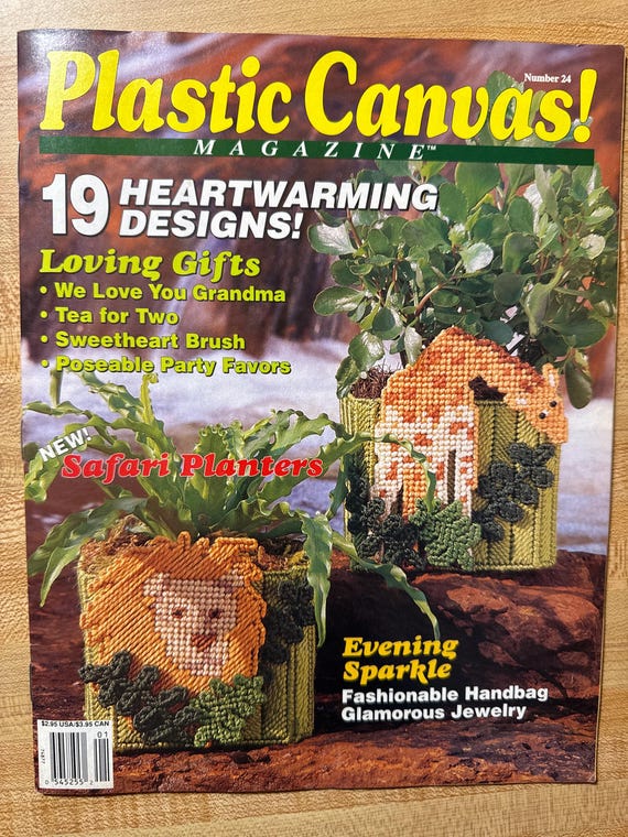 Vintage Magazine Plastic Canvas Needlepoint Coaster Pattern Journal Memo Notebook Baby Frame jewelry Jan Feb 93 Craft Pattern Project Gift