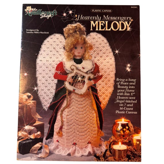 Plastic Canvas Pattern Angel Needlework Vintage Craft Religious Figure Christmas Ornament Handmade Gift Spiritual Home Needlepoint Tutorial