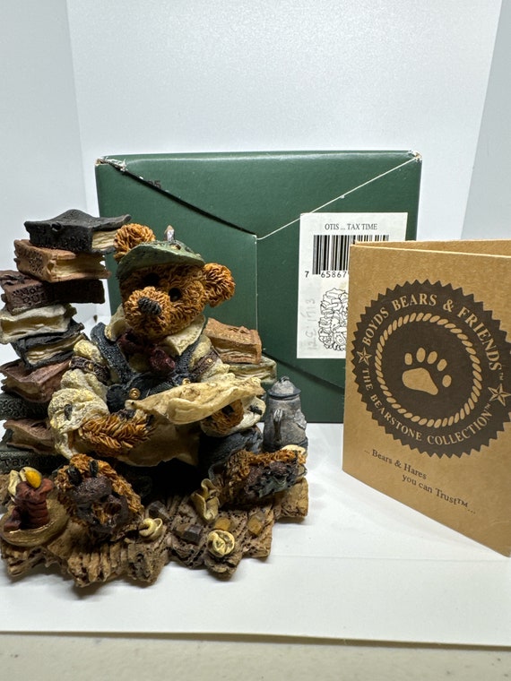 Vintage Boyd bear resin figurines collectors Boyds Bear Figurine Otis tax time gift for mom aunt grandma resin bear decor vintage collector
