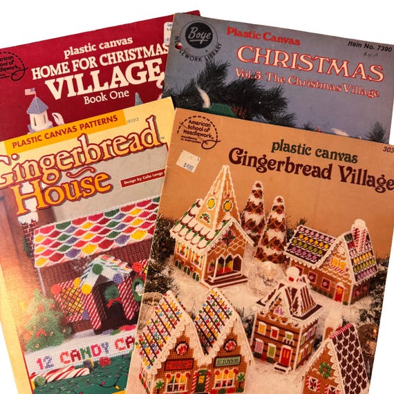 Plastic Canvas Pattern Booklet Village Vintage Gingerbread House Christmas Village Winter Craft Plastic Canvas Needlecraft Handmade Project