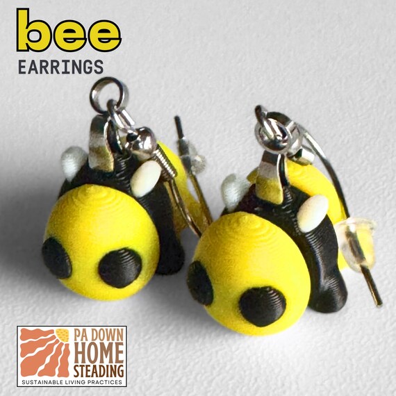 Bumblebee Dangle Earrings Custom Color Bee Garden Animal Theme Insect Inspire Lightweight Earrings Matching Pair Plastic Material 3D Printed