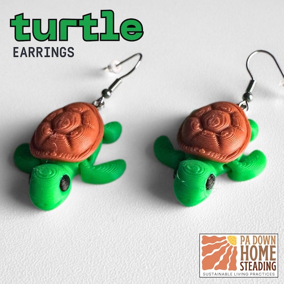 Turtle Dangle Earring Custom Color Marine Animal Beach Theme Ocean Inspired Lightweight Earring Matching Pair Plastic Material 3D Printed