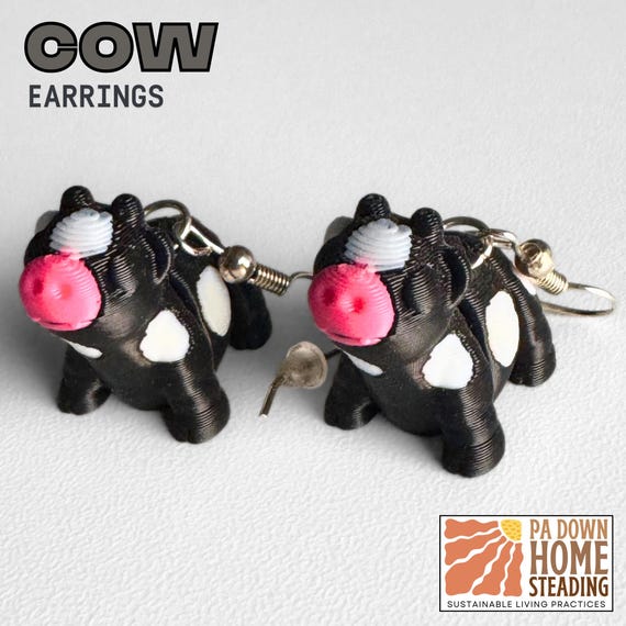 Cow Plastic Animal Jewelry Custom Color Farm Theme Calf Design Barn Style Farm Creature Fun Accessory Casual Wear Fashion Earring Cute