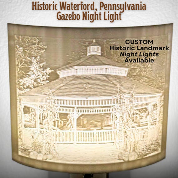 LED Night Light Pennsylvania History Gift Historic Home Decor Waterford PA Gazebo Ambient Light 3D Lithophane Teacher History Buff Room