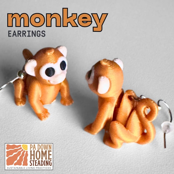 Monkey Plastic Animal Jewelry Custom Color Jungle Theme Ape Design Zoo Animal Style Creature Fun Accessory Casual Wear Fashion Earring