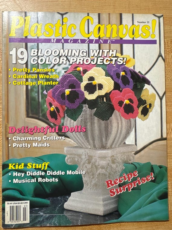 Plastic canvas magazine vintage quilt wall hanging tissue box cover country cottage planter wreath rabbit nursery pattern craft design hobby