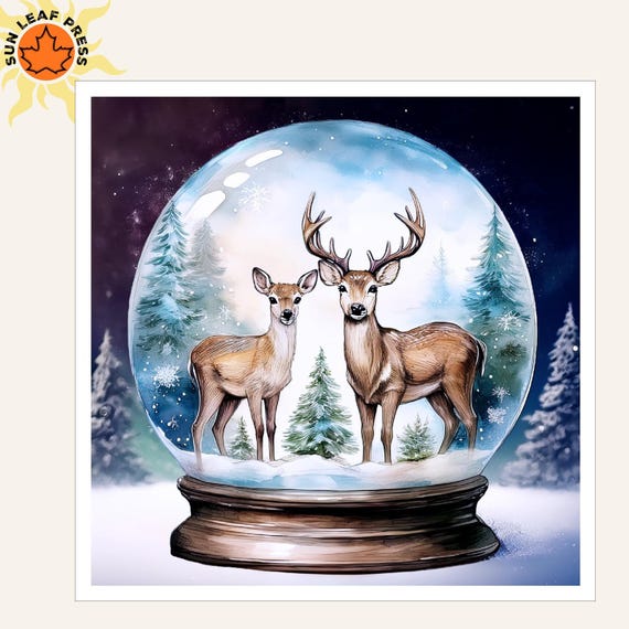 Deer Nightlight Snow Globe Personalized Gift Idea Unique LED Display Winter Scene Decoration Light Woodland Nursery Buck Doe Forest Theme