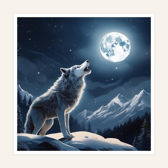 Wolf Night Light Moon Scene Mountain Illumination Wildlife Bedroom Desk Decoration Nature Inspired Custom Design Animal Lamp Howling Blue