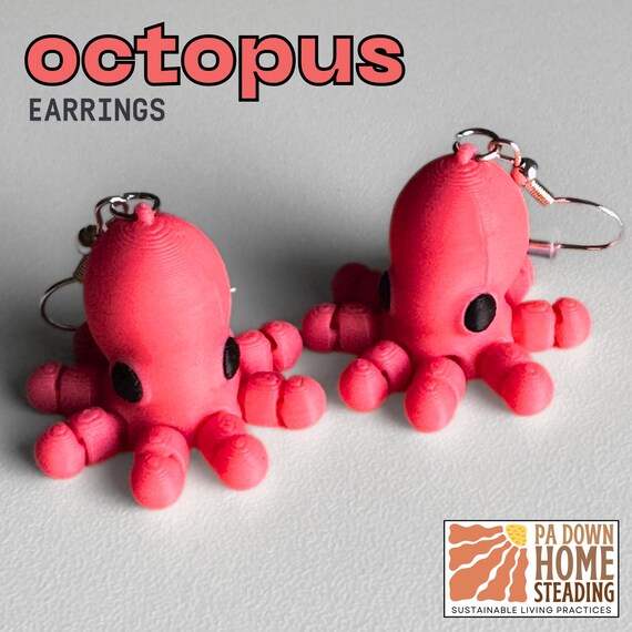 Octopus Plastic Animal Jewelry Custom Ocean Theme Squid Design Beach Style Marine Creature Fun Accessory Casual Wear Fashion Earring Cute