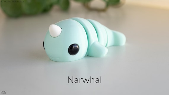 Narwhal Keychain 3D Printed Articulated Cute Ocean Animal book bag Accessory Marine Life Gift Fun Whale Bag Charm Nautical Purse Jewelry