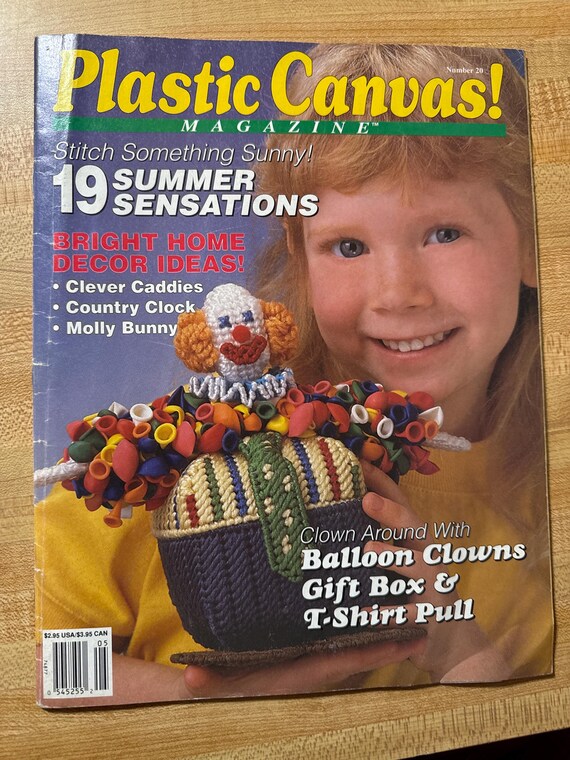 Vintage Plastic Canvas Magazine Wedding Gift Circus Clown Hummingbird Garden Decor Clock Wall May June 1992 Summer Craft Pattern Magazine