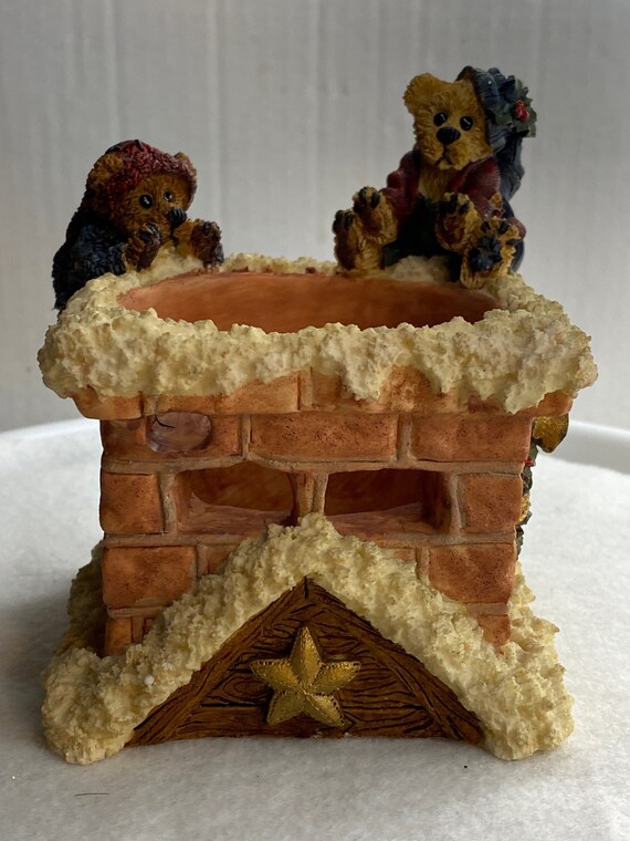 Vintage Boyd bear resin figurines candle holder votive tealight candle collectors Boyds Bear Figurine Elgin & Elliot The Elves Toasty Warm