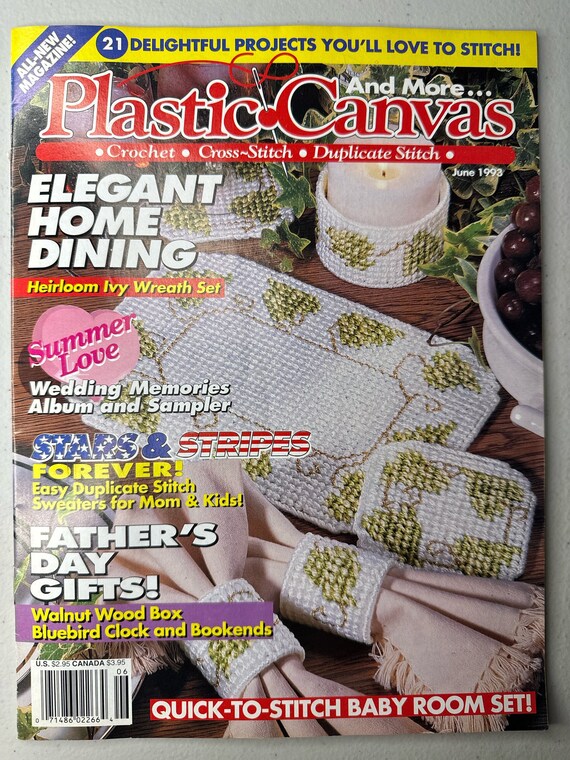 Plastic Canvas and More June 1993 Crochet cross-stitch duplicate stitch Father’s Day gifts baby room stars stripes wedding
