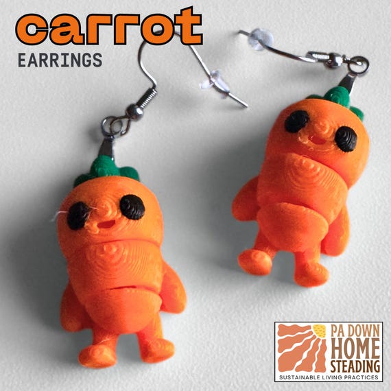 Carrot Plastic Vegetable Jewelry Custom Color Garden Theme Design Veggie Style Garden Food Fun Accessory Casual Wear Fashion Earring Cute