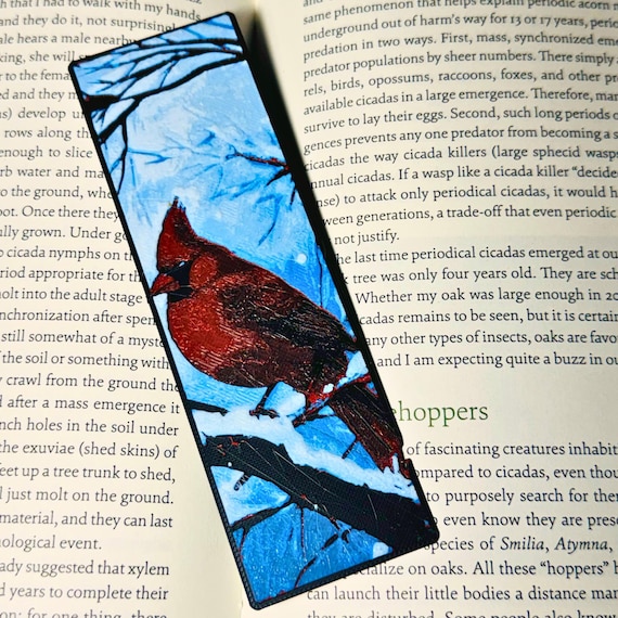 Cardinal Bird Bookmark Reading Gift Forest Winter Scene Nature Inspired Textured Page Marker Audubon Decorative Nature Lover Present Unique