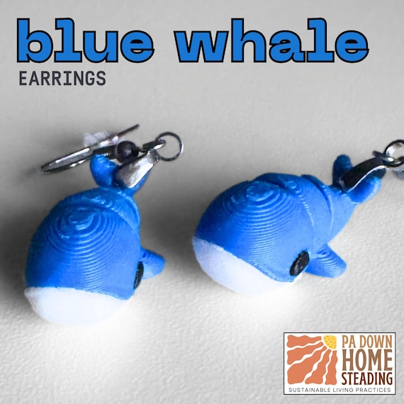 Whale Dangle Earrings Custom Color Marine Animal Beach Theme Ocean Inspired Lightweight Earrings Matching Pair Plastic Material 3D Printed