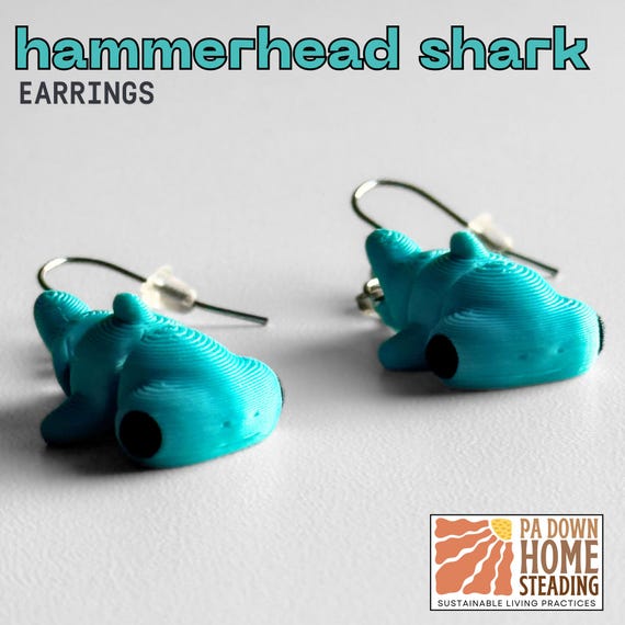 Shark Dangle Earrings Custom Color Marine Animal Beach Theme Ocean Inspired Lightweight Earrings Matching Pair Plastic Material 3D Printed