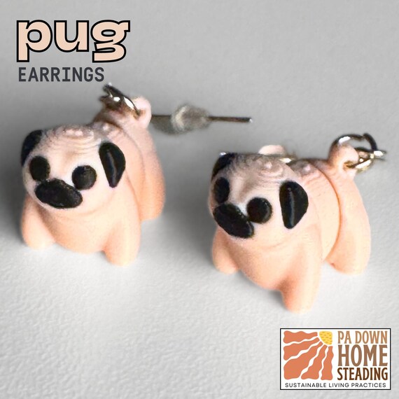 Pug Dog Dangle Earrings Custom Color Dog Lover Animal Theme Canine Inspire Lightweight Earrings Matching Pair Plastic Material 3D Printed