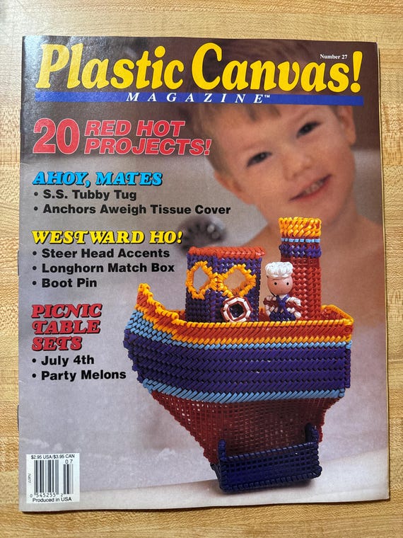 Plastic Canvas Summer Pattern Magazine Tugboat Firework Outdoor Gathering ABC Blocks Doll Chair Watermelon Placemat Nautical Tissue Cover
