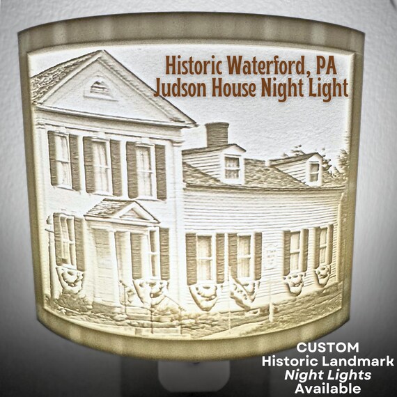 LED Night Light Pennsylvania History Amos Judson House Historic Home Decor Waterford PA Ambient Light 3D Lithophane Teacher History Buff