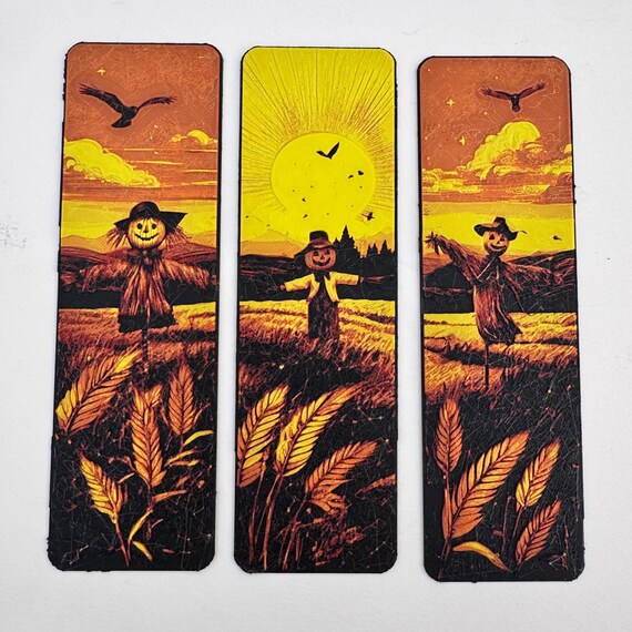 Scarecrow Bookmark Textured Gift Literary Present Autumn Reading Accessory Design Textured Panel Fall Decoration Harvest Theme Pumpkin Scene