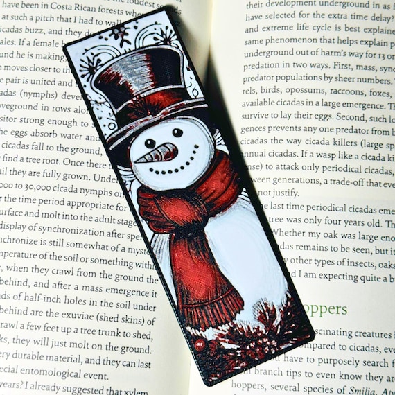 Snowman Bookmark Winter Reading Gift Book Lover Accessory Christmas Decoration Holiday Red Scarf Design Page Marker Festive Present Bookworm