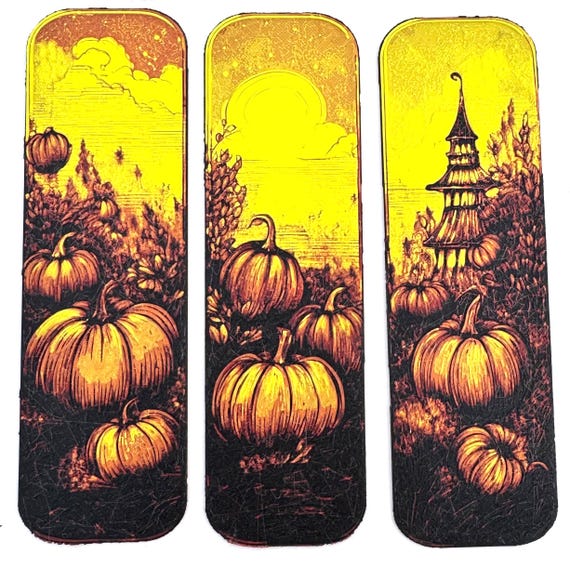 Autumn Bookmark Gift Book Lover Literary Companion Fall Accessory Jack O Lantern Harvest Theme Pumpkin Textured Reading Present Page Marker