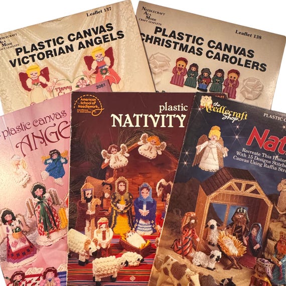 Plastic Canvas Pattern Booklet Vintage Nativity Craft Needlework Design Book Stitching Manual Instruction Guide Project Tutorial Handmade