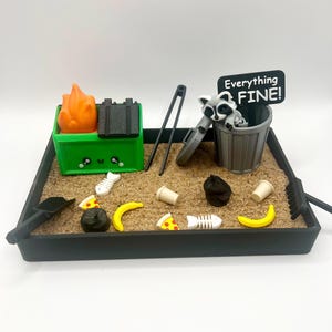 Dumpster Fire Raccoon Zen Garden, Trash Panda, Desktop Sandbox Toy, Office Decor, Stress Relief, Therapy, Counselor, Funny Gift, Sensory Kit