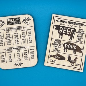Kitchen Magnets - Kitchen Conversion Magnet - Cooking Temperature Magnet - Wood magnet - Kitchen Reference