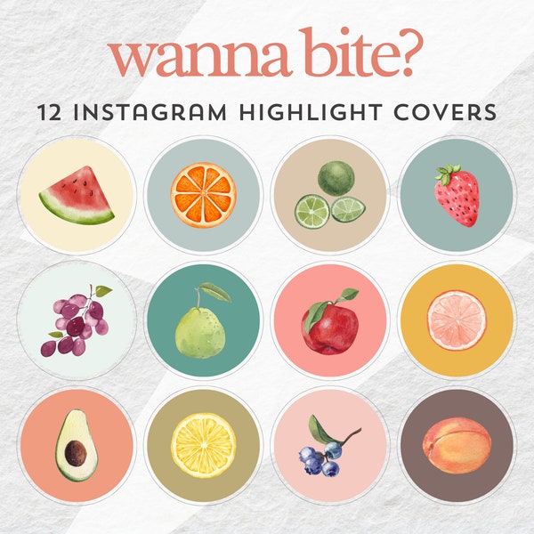 Instagram Highlight Covers | Fruit, Food, Eating, Lemons, Strawberry, Avocado | 12 High Quality Image FIles