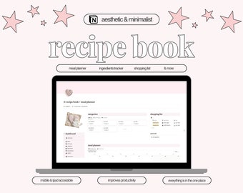 Recipe Book | Meal Planner | Notion Template | Recipe Planner | Digital Planner | Aesthetic Notion | Pink Coquette Aesthetic
