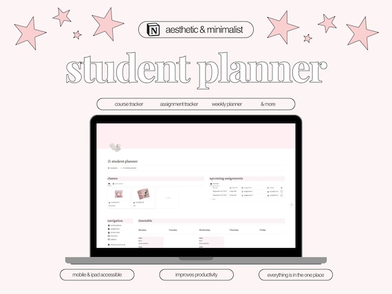 Student Planner | Notion Template | Digital Planner | Academic planner |  Homework Tracker | Aesthetic Notion | Pink Coquette Aesthetic